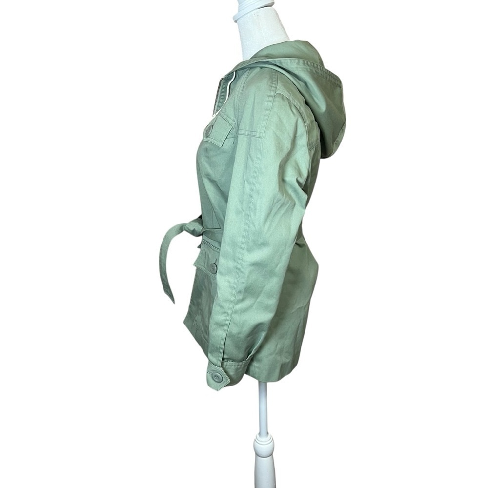 VTG 70s Montgomery Ward Utility Jacket Women Sz Small Green Hood Belt Safari 80s - Picture 14 of 15